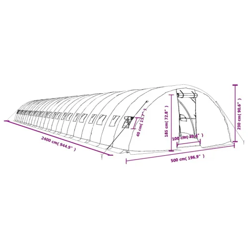Staklenik s čeličnim okvirom bijeli 120 m² 24 x 5 x 2,3 m - Bijela 24 x 5 x 2.3 m Cijena
