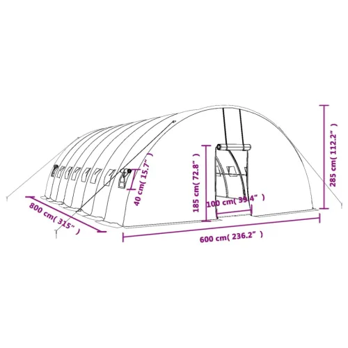 Plastenik s čeličnim okvirom zeleni 48 m² 8 x 6 x 2,85 m - Zelena 8 x 6 x 2.85 m Cijena