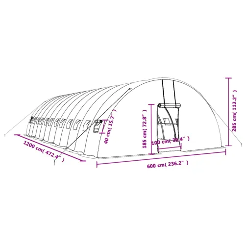 Plastenik s čeličnim okvirom zeleni 72 m² 12 x 6 x 2,85 m - Zelena 12 x 6 x 2.85 m Cijena