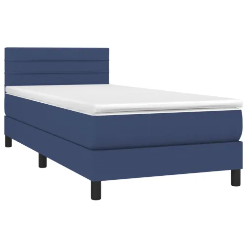 Krevet box spring s madracem LED plavi 90x200 cm od tkanine - Plava 90 x 200 cm vodoravne pruge Cijena