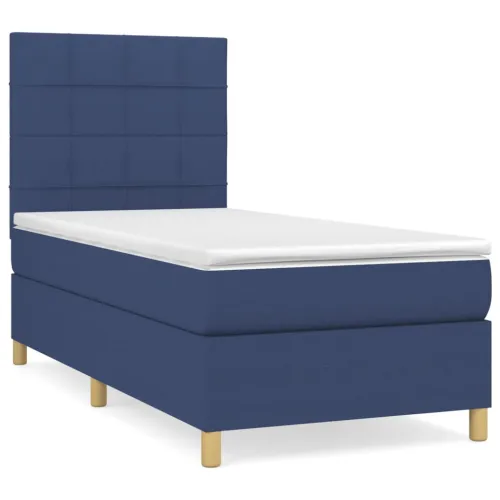 Boxspring - Krevet s oprugama i madracem plavi 100 x 200 cm od tkanine - Plava 100 x 200 cm Blok s kvadratima Cijena