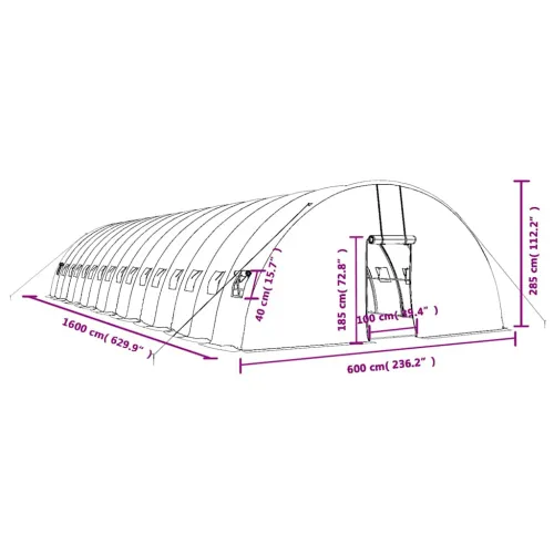 Plastenik s čeličnim okvirom zeleni 96 m² 16 x 6 x 2,85 m - Zelena 16 x 6 x 2.85 m Cijena