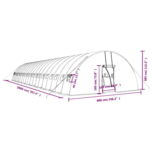 Plastenik s čeličnim okvirom zeleni 120 m² 20 x 6 x 2,85 m - Zelena 20 x 6 x 2.85 m Cijena