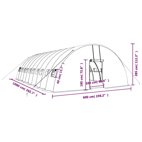 Staklenik s čeličnim okvirom bijeli 60 m² 10 x 6 x 2,85 m - Bijela 10 x 6 x 2.85 m Cijena