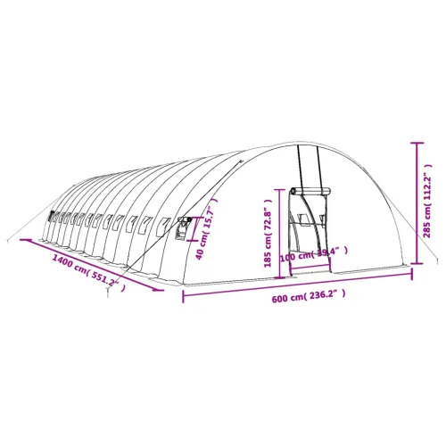 Plastenik s čeličnim okvirom bijeli 84 m² 14 x 6 x 2,85 m - Bijela 14 x 6 x 2.85 m Cijena