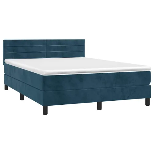 Boxspring - Krevet s oprugama i madracem tamnoplavi 140x190 cm baršunasti - Tamno plava 140 x 190 cm vodoravne pruge Cijena