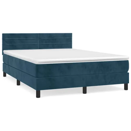 Boxspring - Krevet s oprugama i madracem tamnoplavi 140x190 cm baršunasti - Tamno plava 140 x 190 cm vodoravne pruge Cijena