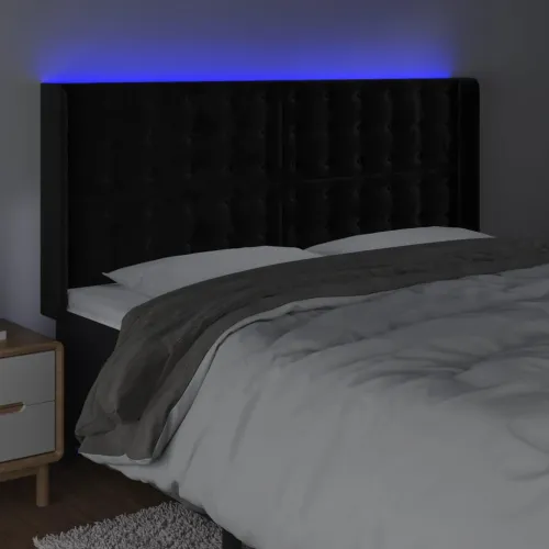 LED uzglavlje crno 183 x 16 x 118/128 cm baršunasto - Crna 183 x 16 x 118/128 cm Cijena