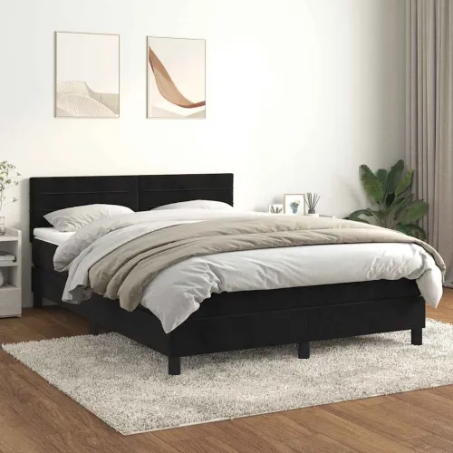 Boxspring - Krevet s oprugama i madracem crni 140 x 190 cm baršunasti - Crna 140 x 190 cm vodoravne pruge Cijena