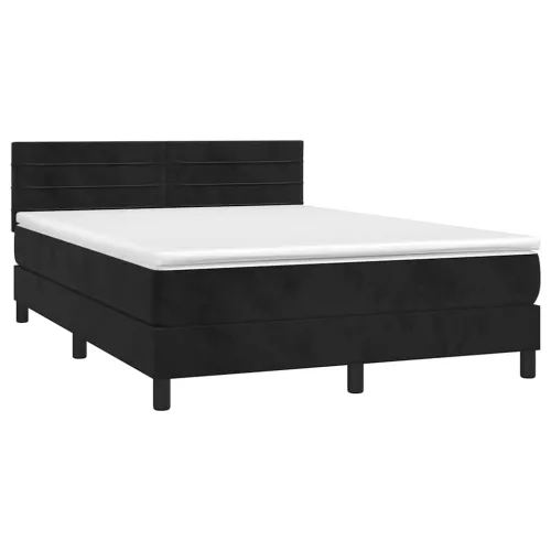 Boxspring - Krevet s oprugama i madracem crni 140 x 190 cm baršunasti - Crna 140 x 190 cm vodoravne pruge Cijena