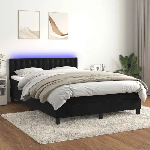 Krevet box spring s madracem LED crni 140x190 cm baršun - Crna 140 x 190 cm Gumbi Cijena