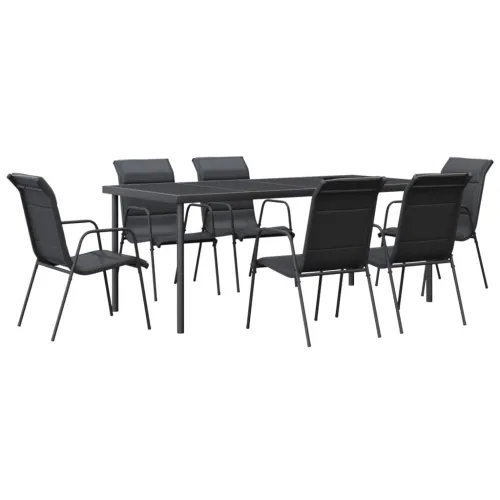 Vrtna garnitura - 7-dijelni vrtni blagovaonski set crni od čelika i tekstilena - Dužina stola 190 cm 6 Cijena