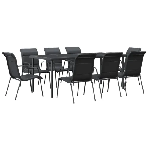 Vrtna garnitura - 9-dijelni vrtni blagovaonski set crni od čelika i tekstilena - Dužina stola 190 cm 8 Cijena