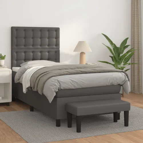 Boxspring - Krevet s oprugama i madracem sivi 80 x 200 cm od umjetne kože - Siva 80 x 200 cm gumbi Cijena