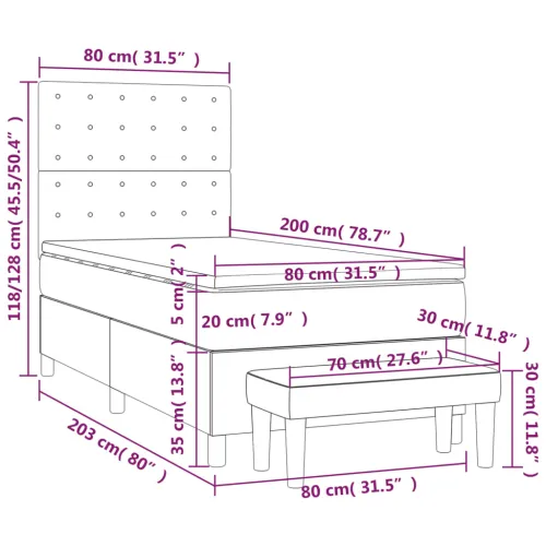 Boxspring - Krevet s oprugama i madracem sivi 80 x 200 cm od umjetne kože - Siva 80 x 200 cm gumbi Cijena