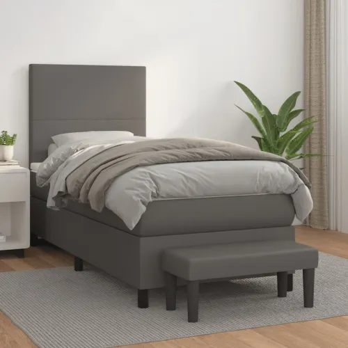 Boxspring - Krevet s oprugama i madracem sivi 90 x 200 cm od umjetne kože - Siva 90 x 200 cm Gladak dizajn Cijena