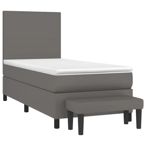Boxspring - Krevet s oprugama i madracem sivi 90 x 200 cm od umjetne kože - Siva 90 x 200 cm Gladak dizajn Cijena