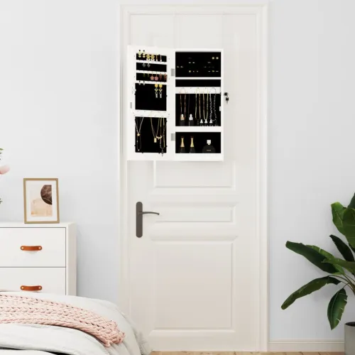 Zidni ormarić za nakit s ogledalom bijeli 30 x 8,5 x 67 cm - Bijela 1 Cijena