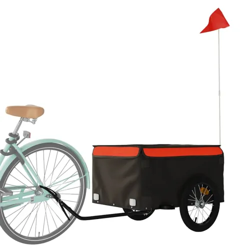 Prikolica za bicikl crno-narančasta 45 kg željezna - Narančasta 124 x 62.5 x 52 cm Cijena