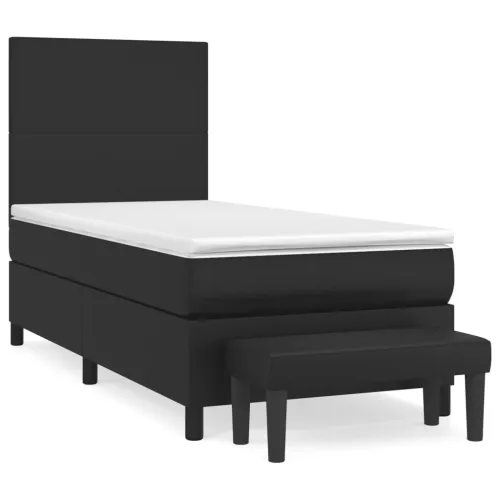 Boxspring - Krevet s oprugama i madracem crni 90x190 cm od umjetne kože - Crna 90 x 190 cm Gladak dizajn Cijena