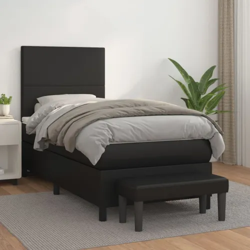 Boxspring - Krevet s oprugama i madracem crni 100x200 cm od umjetne kože - Crna 100 x 200 cm Gladak dizajn Cijena
