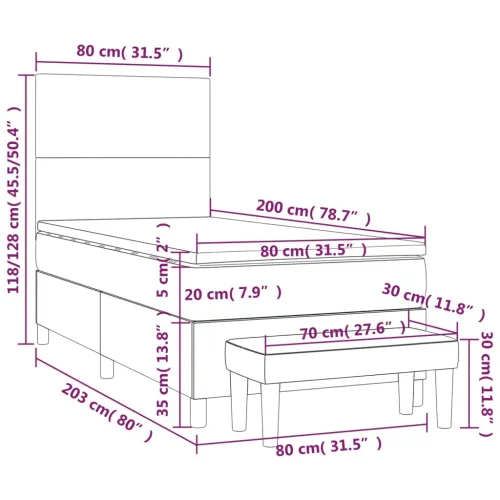 Boxspring - Krevet s oprugama i madracem sivi 80 x 200 cm od umjetne kože - Siva 80 x 200 cm Gladak dizajn Cijena