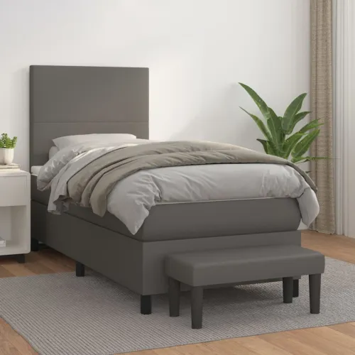 Boxspring - Krevet s oprugama i madracem sivi 80 x 200 cm od umjetne kože - Siva 80 x 200 cm Gladak dizajn Cijena