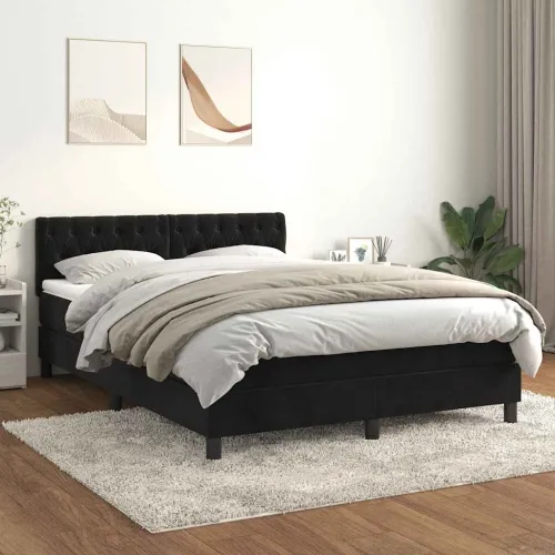 Boxspring - Krevet s oprugama i madracem crni 140 x 190 cm baršunasti - Crna 140 x 190 cm Dizajn s gumbima Cijena