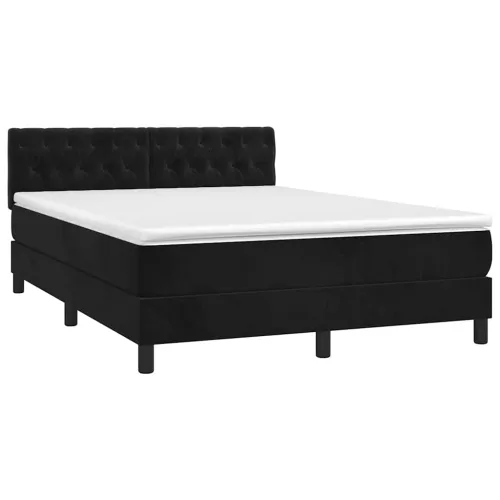 Boxspring - Krevet s oprugama i madracem crni 140 x 190 cm baršunasti - Crna 140 x 190 cm Dizajn s gumbima Cijena