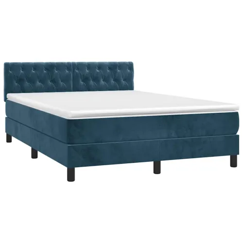 Boxspring - Krevet s oprugama i madracem tamnoplavi 140x200 cm baršunasti - Tamno plava 140 x 200 cm Dizajn s gumbima Cijena