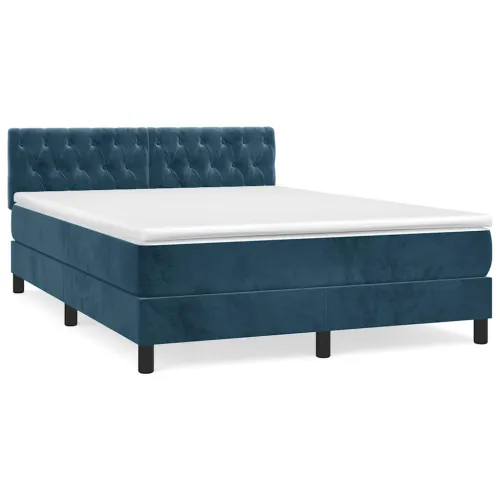 Boxspring - Krevet s oprugama i madracem tamnoplavi 140x200 cm baršunasti - Tamno plava 140 x 200 cm Dizajn s gumbima Cijena