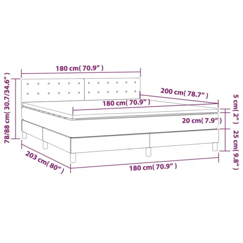Krevet box spring s madracem LED plavi 180x200 cm od tkanine - Plava 180 x 200 cm gumbi Cijena