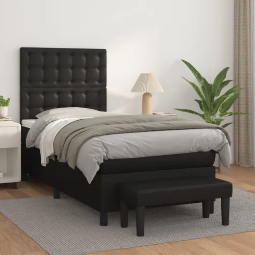 Boxspring - Krevet s oprugama i madracem crni 90 x 200 cm od umjetne kože - Crna 90 x 200 cm gumbi Cijena