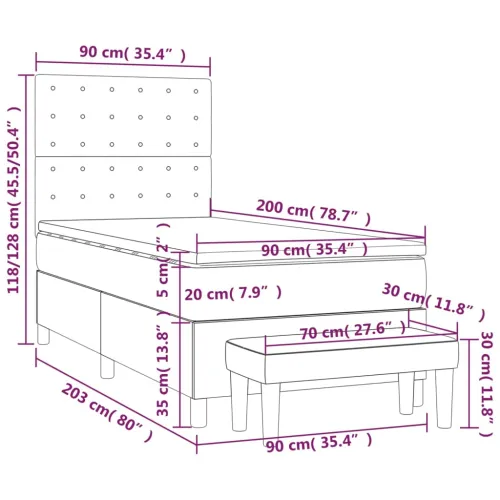 Boxspring - Krevet s oprugama i madracem crni 90 x 200 cm od umjetne kože - Crna 90 x 200 cm gumbi Cijena
