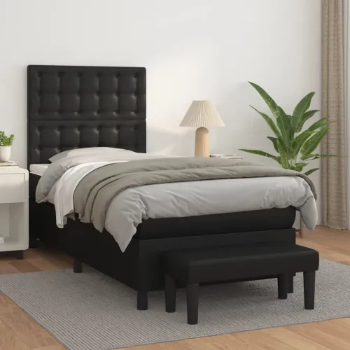 Boxspring - Krevet s oprugama i madracem crni 100x200 cm od umjetne kože - Crna 100 x 200 cm gumbi Cijena