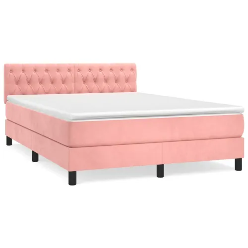Boxspring - Krevet s oprugama i madracem ružičasti 140x190 cm baršunasti - Ružičasta 140 x 190 cm Dizajn s gumbima Cijena