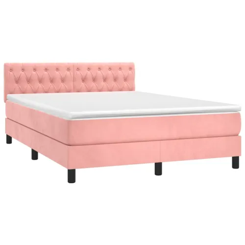 Boxspring - Krevet s oprugama i madracem ružičasti 140x190 cm baršunasti - Ružičasta 140 x 190 cm Dizajn s gumbima Cijena