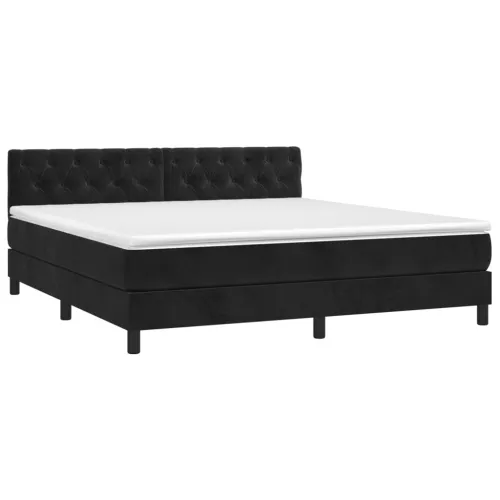 Boxspring - Krevet s oprugama i madracem crni 160x200 cm baršunasti - Crna 160 x 200 cm Dizajn s gumbima Cijena