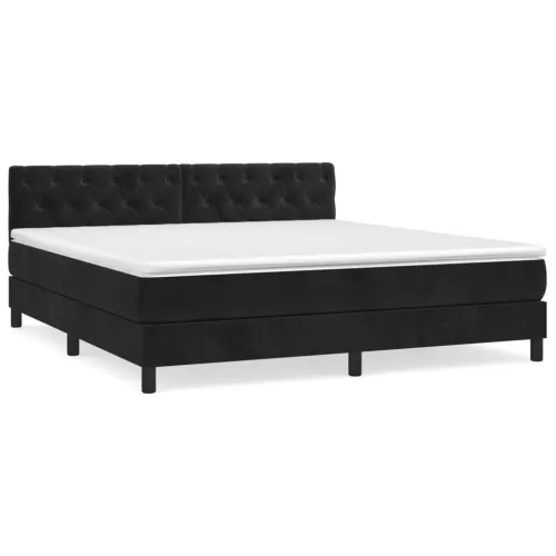 Boxspring - Krevet s oprugama i madracem crni 160x200 cm baršunasti - Crna 160 x 200 cm Dizajn s gumbima Cijena