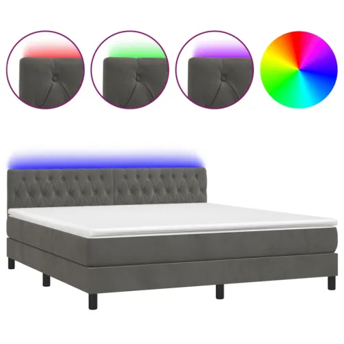 Krevet box spring s madracem LED tamnosivi 180x200 cm baršun - Tamno siva 180 x 200 cm Dizajn s gumbima Tamno siva Cijena
