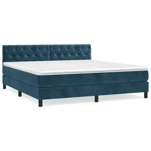 Boxspring - Krevet s oprugama i madracem tamnoplavi 160x200 cm baršunasti - Tamno plava 160 x 200 cm Dizajn s gumbima Cijena