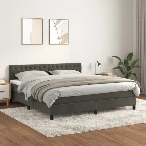 Boxspring - Krevet s oprugama i madracem tamnosivi 180x200 cm baršunasti - Tamno siva 180 x 200 cm Dizajn s gumbima Cijena