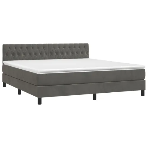 Boxspring - Krevet s oprugama i madracem tamnosivi 180x200 cm baršunasti - Tamno siva 180 x 200 cm Dizajn s gumbima Cijena