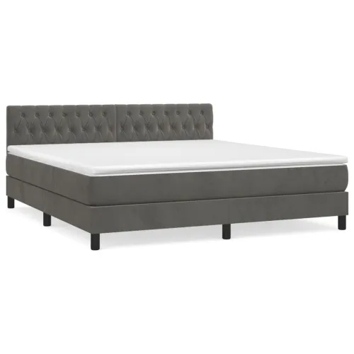 Boxspring - Krevet s oprugama i madracem tamnosivi 180x200 cm baršunasti - Tamno siva 180 x 200 cm Dizajn s gumbima Cijena