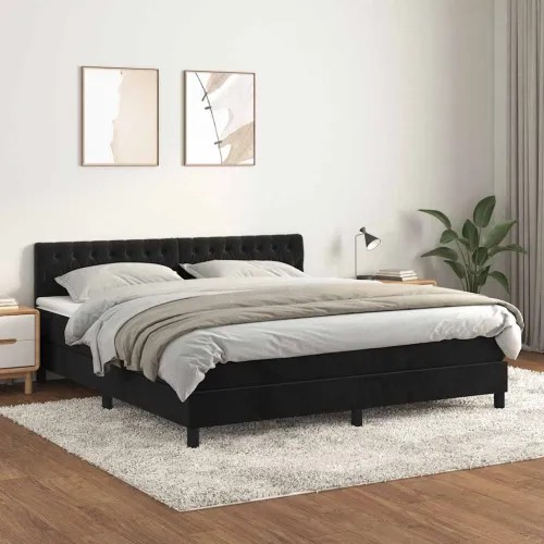 Boxspring - Krevet s oprugama i madracem crni 180x200 cm baršunasti - Crna 180 x 200 cm Dizajn s gumbima Cijena