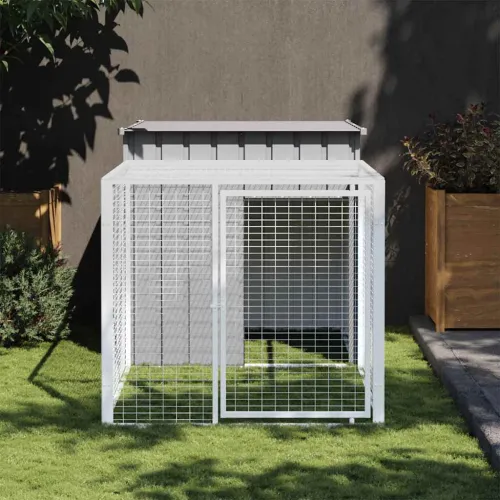 Kavez za kokoši s ograđenim prostorom svijetlo sivi 110x201x110 cm pocinčani čelik - Svjetlosiva 110 x 201 x 110 cm Svjetlosiva  Cijena