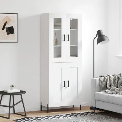 Visoka komoda bijela 69,5x34x180 cm konstruirano drvo - Bijela 1 2 drvena vrata Bijela Cijena