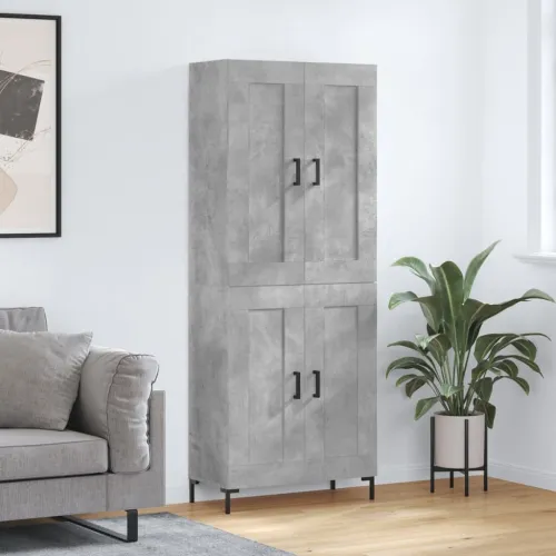 Visoka komoda siva betona 69,5x34x180 cm od konstruiranog drva - Beton siva 1 2 drvena vrata Cijena