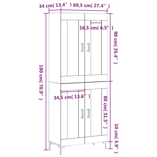 Visoka komoda siva betona 69,5x34x180 cm od konstruiranog drva - Beton siva 1 2 drvena vrata Cijena