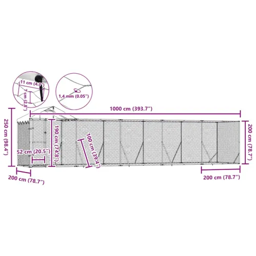 Vanjski kavez za pse s krovom srebrni 10x2x2,5m pocinčani čelik - 10 x 2 x 2.5 m Cijena